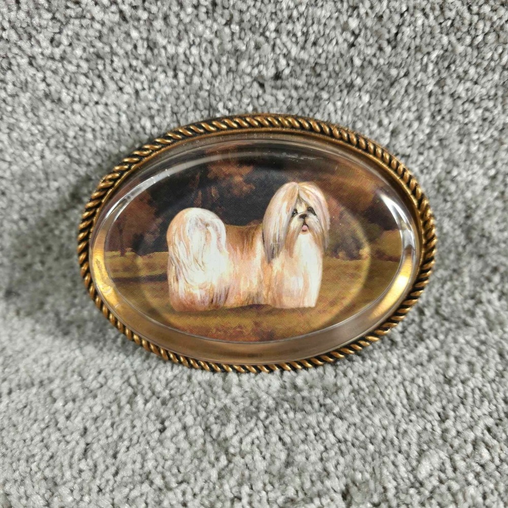 Linda Grayson Paperweight Shih Tzu Dog Oval Decor Art‎